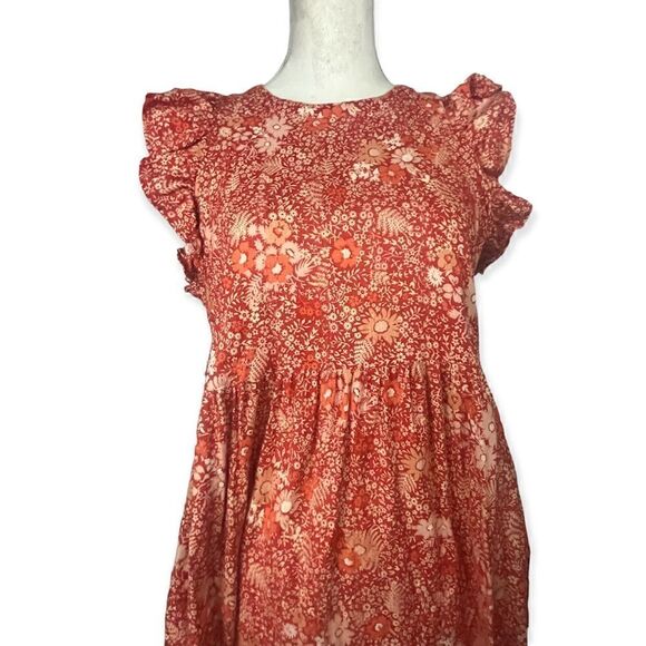 UNIVERSAL THREAD RUFFLE MAXI DRESS ORANGE RED FLORAL SLEEVELESS TIERED MEDIUM - Picture 6 of 10